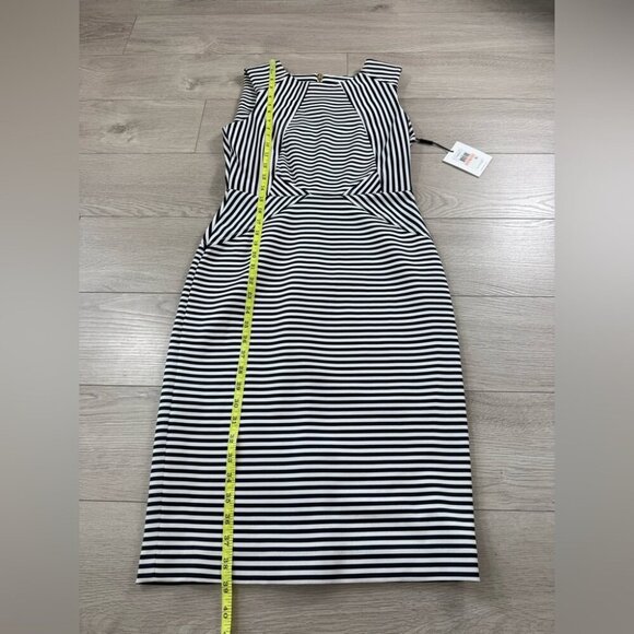 Calvin Klein Striped Navy and White Sleeveless Midi Career Office Dress - Picture 10 of 11